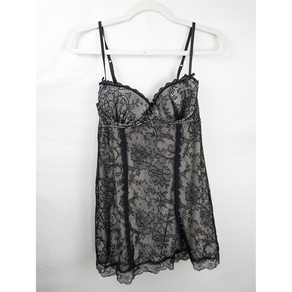 Victorias Secret Sexy Little Things Floral Lace Babydoll Lingerie Size 34C Black